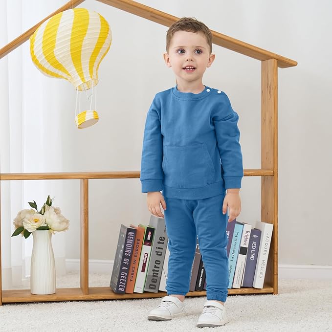 Fullfamous Baby and Toddler Boys 100% Cotton 2 Piece Long Sleeve Sweatshirt and Sweatpant Jogger Pants Set Newborn-4T