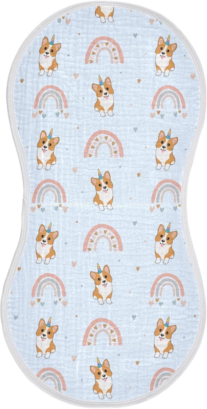 vvfelixl Baby Burp Cloths Corgi Hearts Rainbows Baby Newborn Cotton Burping Cloths Set Baby Washcloths 4 Pack