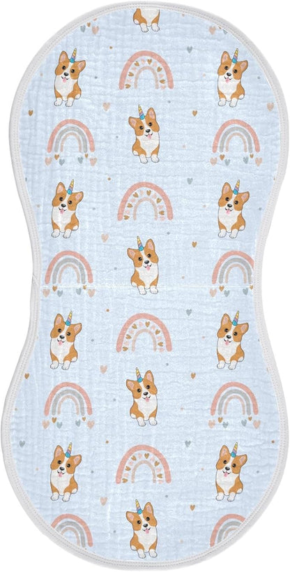 vvfelixl Baby Burp Cloths Corgi Hearts Rainbows Baby Newborn Cotton Burping Cloths Set Baby Washcloths 4 Pack