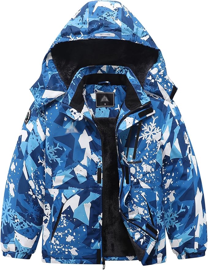 Kid's Ski Jacket Waterproof Winter Coat Boy's and Girl's Fleece Snowboarding Jackets with Detachable Hood