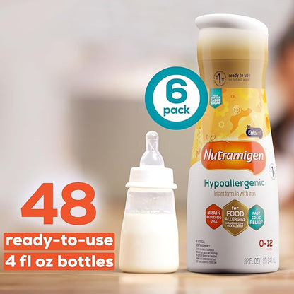 Enfamil Nutramigen Hypoallergenic Baby Formula with Iron, Lactose Free, Colic Relief from Cow's Milk Allergy Starts in 24 Hours, Brain Building DHA, Probiotic LGG for Immune Support, 32 Fl Oz, 6 Count