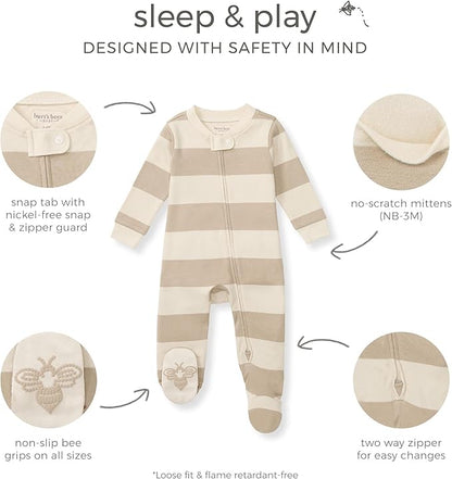 Burt's Bees Baby Boys Sleep and Play PJs, 100% Organic Cotton One-Piece Zip Front Romper Jumpsuit Pajamas