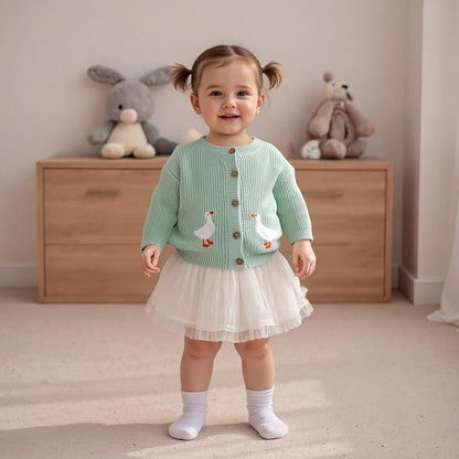 Baby Girl Cardigan Sweater Toddler Goose Embroidered Button Down Knit Sweaters Fall Winter Knitwear Jacket Clothes