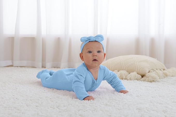 GUISBY Footed Long Sleeve Baby Pajamas with Zipper Cotton Infant Sleepwear