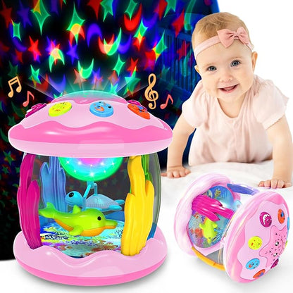Baby Toys 6-12 Months - Musical Light Up Rotating Toys, Pink Ocean Projector for Infant 9-12-18 Month, Learning Visual & Hearing & Crawling Skill, Birthday Gifts for Toddler Boys Girls 1 2 3 Years Old