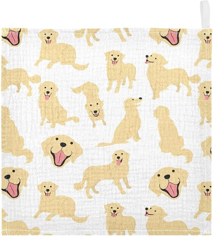 vvfelixl Baby Muslin Washcloths Golden Retriever Dog Baby Burp Cloths Cotton Baby Face Towel for Newborn Infants Boys Girls Soft and Absorbent 11.8 X 11.8 in, 3 Pack