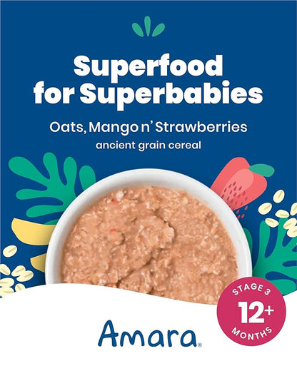Amara Organic Baby Food - Stage 3 - Ancient Grain - Baby Cereal to Mix With Breastmilk, Water or Baby Formula - Shelf Stable Baby Food Made from Organic Fruit & Veggies - 5 Pouches, 3.5oz Per Serving