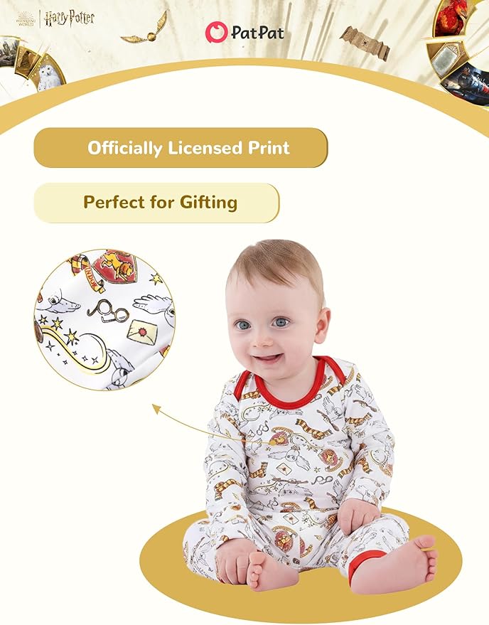 PATPAT Harry Potter Baby Clothes Gryffindor Hedwig Unisex Baby Bodysuit and Pant Sets for Newborn Infant 0-18M