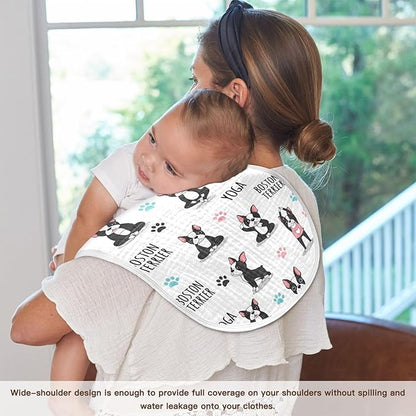 4 Pack Muslin Burp Cloths Dogs Yoga White Cotton Baby Burp Cloths Absorbent Soft Burping Cloth Washcloths for Newborn Baby Boys Girls 22x11 Inch