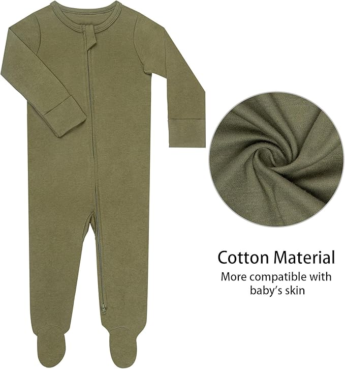 GUISBY Footed Long Sleeve Baby Pajamas with Zipper Cotton Infant Sleepwear