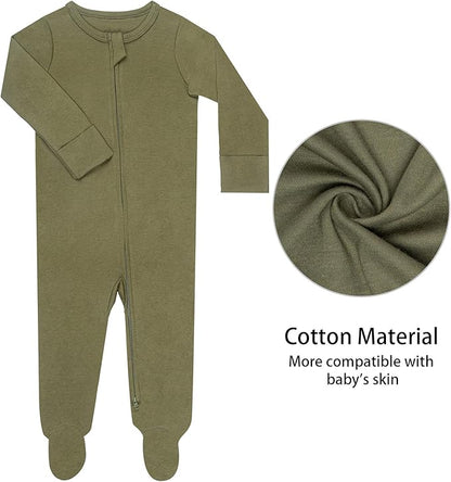 GUISBY Footed Long Sleeve Baby Pajamas with Zipper Cotton Infant Sleepwear