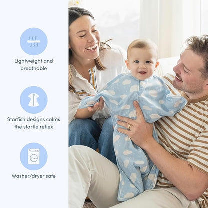 SleepingBaby Zipadee-Zip Transition Swaddle - Cozy Baby Swaddle Blanket with Zipper Convenience - Roomy Wearable Blanket for Easy Diaper Changes - Spring Showers, Small (4-8 Month)