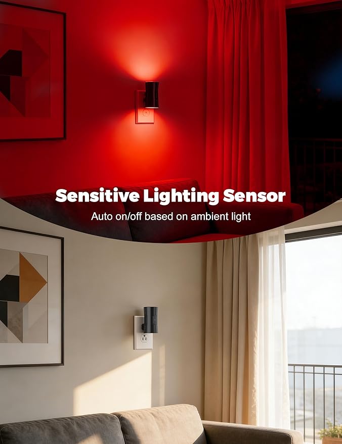 Night Light, 2-Pack Dimmable Plug-in Night Light with Auto On/Off & 90°Rotatable Plug, 0-100LM Adjustable Brightness,1W Ultra Low Energy for Bedroom, Hallway, Bathroom, Nursery, Kids Room, Red