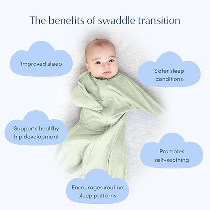 SleepingBaby Zipadee-Zip Transition Swaddle - Cozy Baby Swaddling Blanket with Zipper Convenience - Roomy Wearable Blanket for Easy Diaper Changes - 4-8 Month - Zen Garden Green Heather