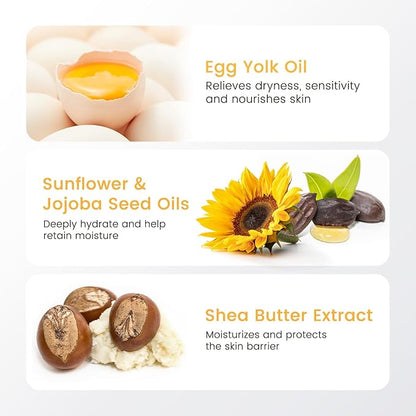 RUNBEN Baby Face Cream with Egg Yolk Oil, 48H Deep Moisturizing, Gentle & Non-Greasy Kids Face Lotion, Dry & Sensitive Skin Care for Baby, Fragrance-Free, 1.76 oz