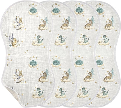 Vvfelixl Baby Burp Cloths Dragon Newborn Cotton Burping Set Washcloths 4 Pack