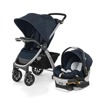 Chicco Bravo 3-in-1 Trio Travel System, Bravo Quick-Fold Stroller with KeyFit 30 Infant Car Seat and Base, Car Seat and Stroller Combo | Brooklyn/Navy
