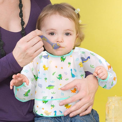 Accmor 4 Pack Long Sleeve Bibs, Baby Smock Waterproof Sleeved Bib Smock for Baby Toddler 6-36 Months