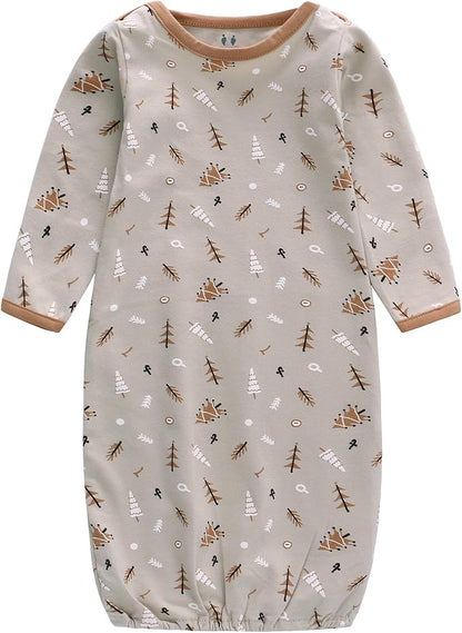 Baby Newborn Gown, 3 Packs Baby Sleeping Bag, Long Sleeve Sleep Sack, Cotton Cloths for Newborn Boys Girls 0-12 Months