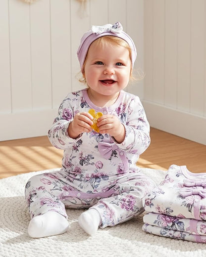 Mioglrie Newborn Baby Girl Clothes Long Sleeve Romper Infant Fall Winter Outfits Floral Hat Jumpsuit Preemie Girl Clothes