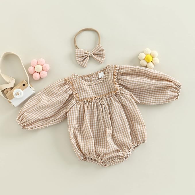 2pcs Infant Baby Girls Romper Dress Headband Long Sleeve Clothing Flowers Newborn Boho Girl Outfit Jumpsuit Clothes