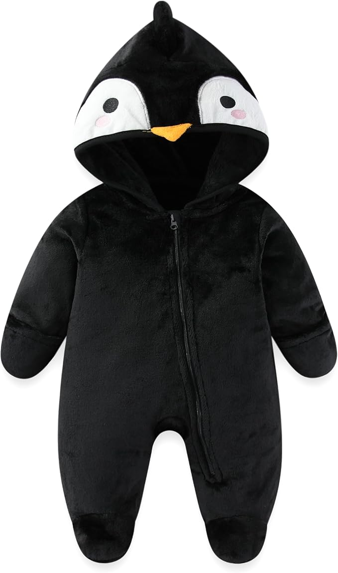 JiAmy Baby Snowsuit Baby Bear Hooded Onesie With Fold-Over Newborn Animals Fleece Outifts Thin Fall Winter Outfits