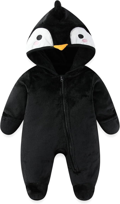 JiAmy Baby Snowsuit Baby Bear Hooded Onesie With Fold-Over Newborn Animals Fleece Outifts Thin Fall Winter Outfits