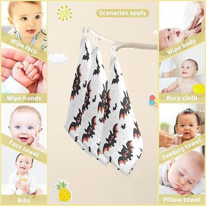 vvfelixl Cute Bats Cartoon Baby Burp Cloths Baby Muslin Washcloths for Boys Girls Cotton Baby Face Towel for Newborn Infants Soft and Absorbent 11.8 X 11.8 in, 5 Pack