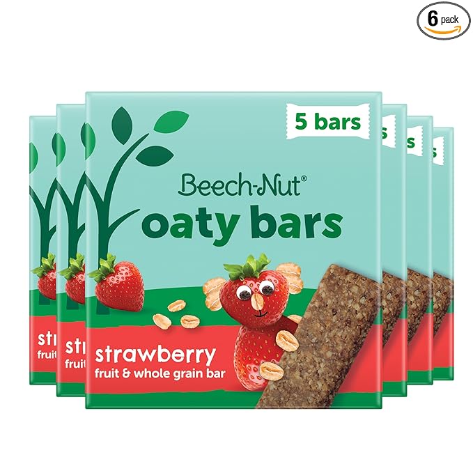 Beech-Nut Toddler Snacks Oaty Bars Granola Bars for Babies & Toddlers, Fruit & Whole Grain Strawberry Snack Bar, Gluten Free Toddler Snack, 6 Boxes (30 Individually Wrapped Bars)