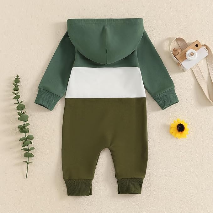 BemeyourBBs Newborn Baby Boy Clothes Color Block Long Sleeve Zipper Hooded Romper with Pocket Fall Winter One Piece Outfits