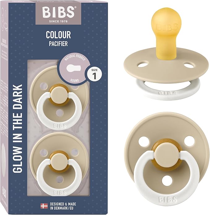 Bibs Colour Pacifier 2-Pack | BPA Free Soother, Round Nipple. Natural Rubber Latex,