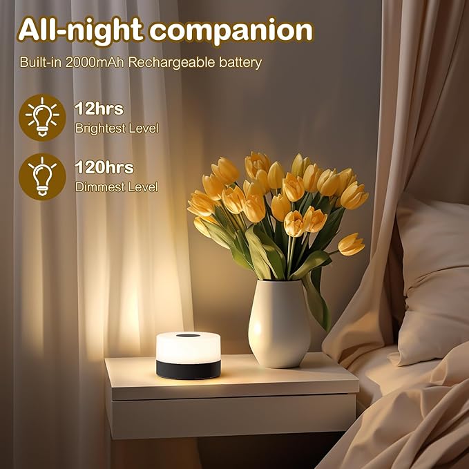 JUSHENG Nursery Night Light for Baby, Battery Powered LED Portable Light Dimmable Touch Night Light with 3CCT Function, Bedside Lamp for Breastfeeding, Newborn, Black, CG0025BK