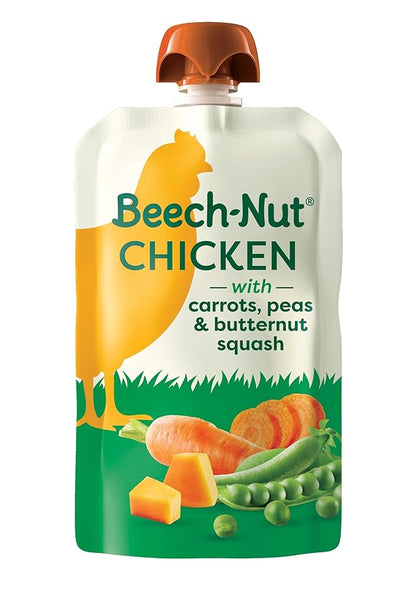 Beech-Nut Chicken Baby Food Pouches with 4g of Protein, Chicken Carrots Peas & Butternut Squash, Baby Puree Meat Baby Food Pouch, Stage 2, 3.5 oz Pouch (12 Pack)