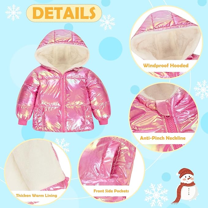 UNICOMIDEA Baby Girl Winter Coat Laser Toddler Jackets Warm Down Outerwear with Hooded for 12M-5T