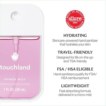 Touchland Hydrating Hand Sanitizer Spray, JUICY 5 Set (Citrus, Berry, Watermelon, Peach, Mango), 1 FL. OZ. Travel Size Power Mist Sprays (Set of 5)
