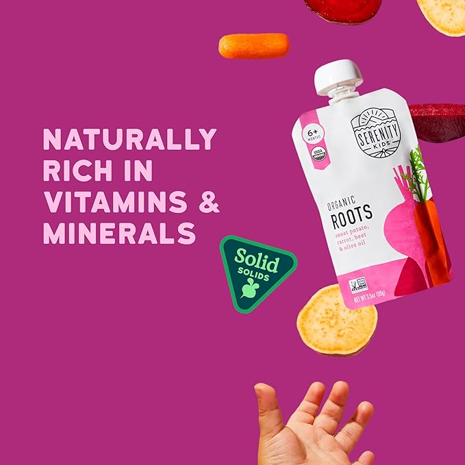 Serenity Kids 6+ Months Veggie Puree Baby Food Pouches - USDA Organic Baby Snacks - No Added Sugar Healthy Toddler Snacks - Allergen-Free Veggie Pouches for Toddlers - 3.5 Oz, Pack of 12