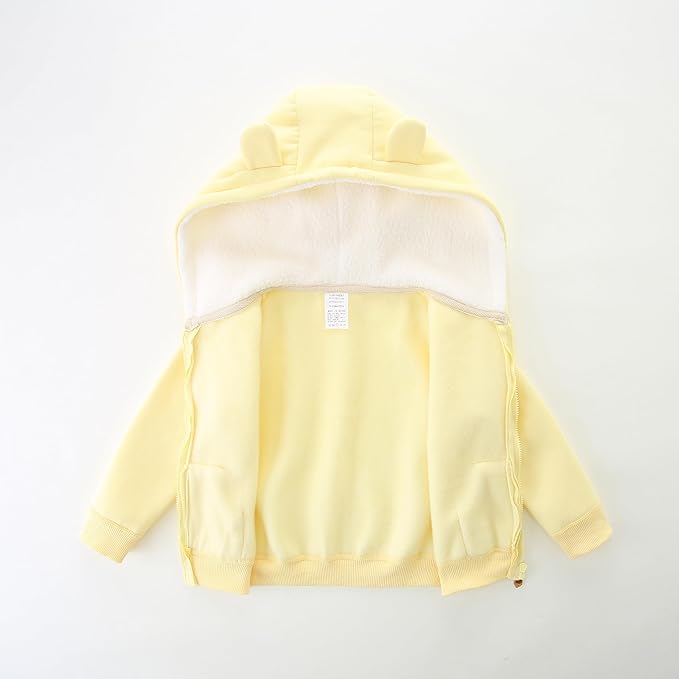 Baby Hoodie Sherpa Lined Zip up Light Fleece Jacket Solid Bear Coat Fall Winter 3-24 M
