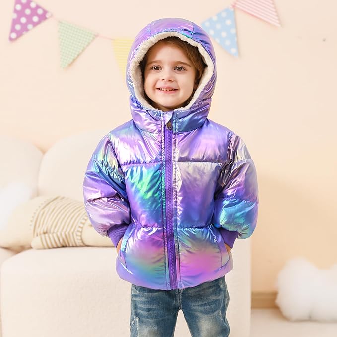 UNICOMIDEA Baby Girl Winter Coat Laser Toddler Jackets Warm Down Outerwear with Hooded for 12M-5T
