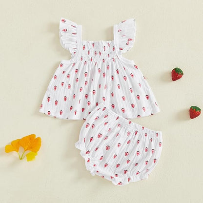 Mubineo Baby Girl Summer Clothes Cute Ruffle Tops Dress Shorts Outfits Set Infant Toddler Shrit Bloomers Princess Outfit