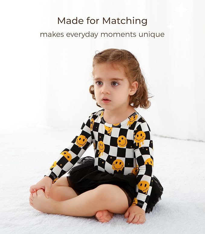 Baby Girl Bodysuit Dress- Viscose Made from Bamboo, Long Sleeve Flutter Skater Dress with Bodysuit Infant Outfit