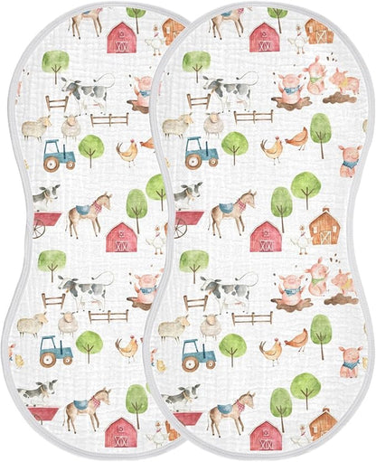 vvfelixl Baby Burp Cloths Watercolor Farm Animals Baby Newborn Cotton Burping Cloths Set Baby Washcloths 4 Pack White