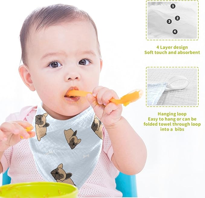 vvfelixl Cute French Bulldog Sleeping Baby Burp Cloths Baby Muslin Washcloths for Boys Girls Cotton Baby Face Towel for Newborn Infants Soft and Absorbent 11.8 X 11.8 in, 5 Pack