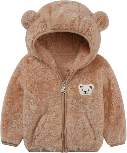 Baby Boys Girls Fleece Jackets Zip Up Hoodies Cute Bear Coats Fall Winter Fuzzy Jacket Newborn Boys Girls Outwear