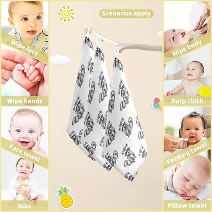 vvfelixl Baby Muslin Washcloths Little Raccoon Baby Burp Cloths Cotton Babys Face Towel for Newborn Infants Boys Girls Soft and Absorbent 11.8 X 11.8 in, 3 Pack