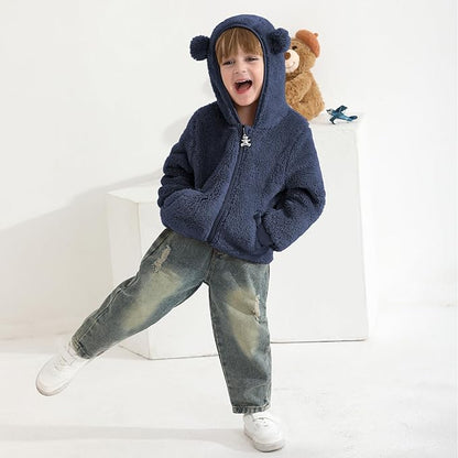 Baby Toddler Boys Girls Fleece Jacket with Hood Zip Up Cute Bear Coats for Infant Boys Girls Fuzzy Jacket with Ear 1-5T