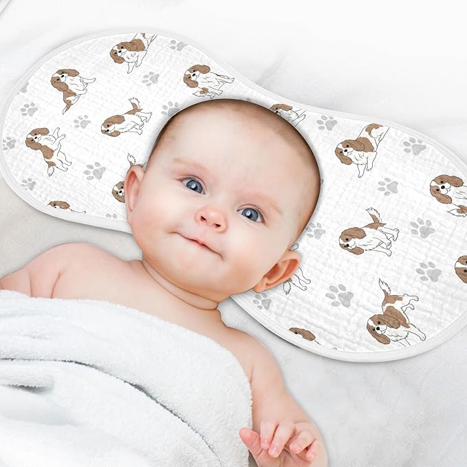 4 Pack Muslin Burp Cloths Cavalier Dogs Paw White Cotton Baby Burp Cloths Ultra Absorbent Burping Cloth Soft Spit Up Rags for Newborn Babies Boys Girls 22x11 Inch