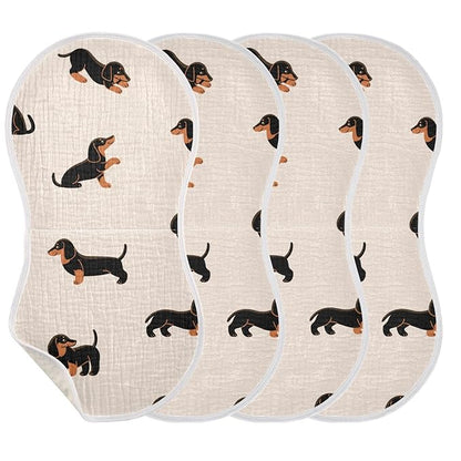 Muslin Baby Burp Cloths Set of 1, Soft Absorbent Cute Dogs Dachshunds Muslin Washcloths, Bibs, Face Towel for Newborn Boys Girls, 22 x 11 Inch