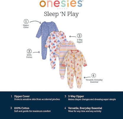 Onesies Brand baby-girls 4-pack Sleep 'N Play Footies Multi Pack