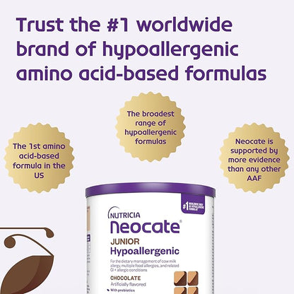 Nutricia Neocate Junior - Hypoallergenic, Dairy-free, Amino Acid-Based Formula for 1+ Years - For Toddlers, Kids & Teens - Powdered Formula - Chocolate - 14.1 oz can (Case of 1)