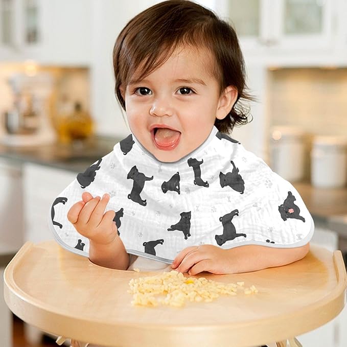 vvfelixl Baby Burp Cloths Black Pug White Baby Newborn Cotton Burping Cloths Set Baby Washcloths 4 Pack